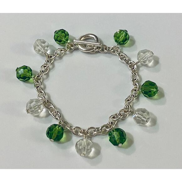 Green & White Glass Beads Silver Toggle Bracelet - Picture 1 of 1